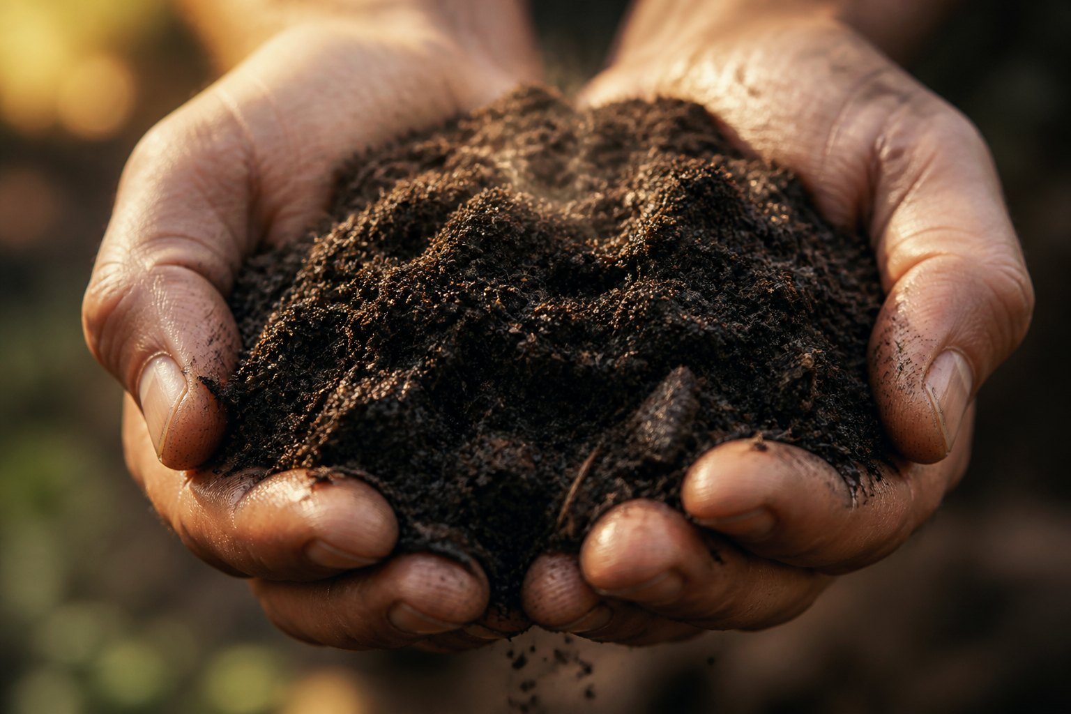 Finished compost held in two hands
