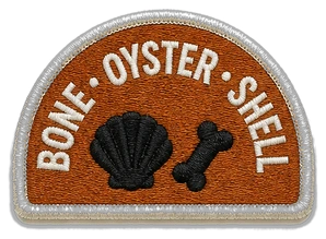 Embroidered patch reading BONE &middot; OYSTER &middot; SHELL