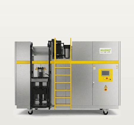 MAEKO CW1000 with a yellow access ladder, a bin-lifter column and a control panel
