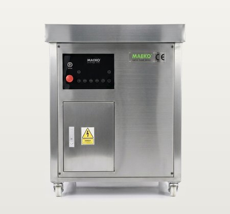 MAEKO WOF-200HR separator: an upright stainless cabinet with a flat tray across the top and a front control panel, on castors.