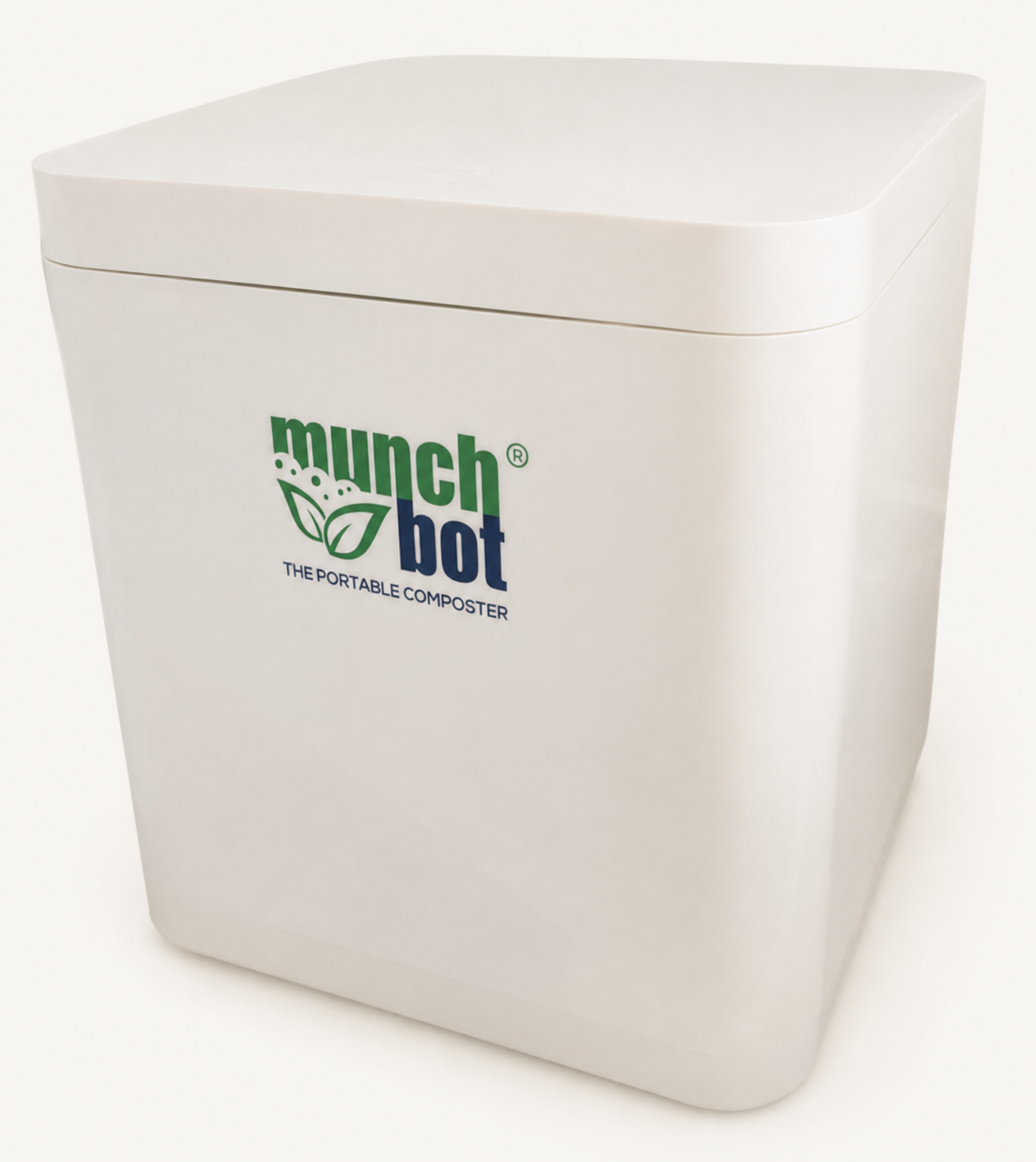 MunchBOT MB04, the PANTRY composter, a white cube with a lid